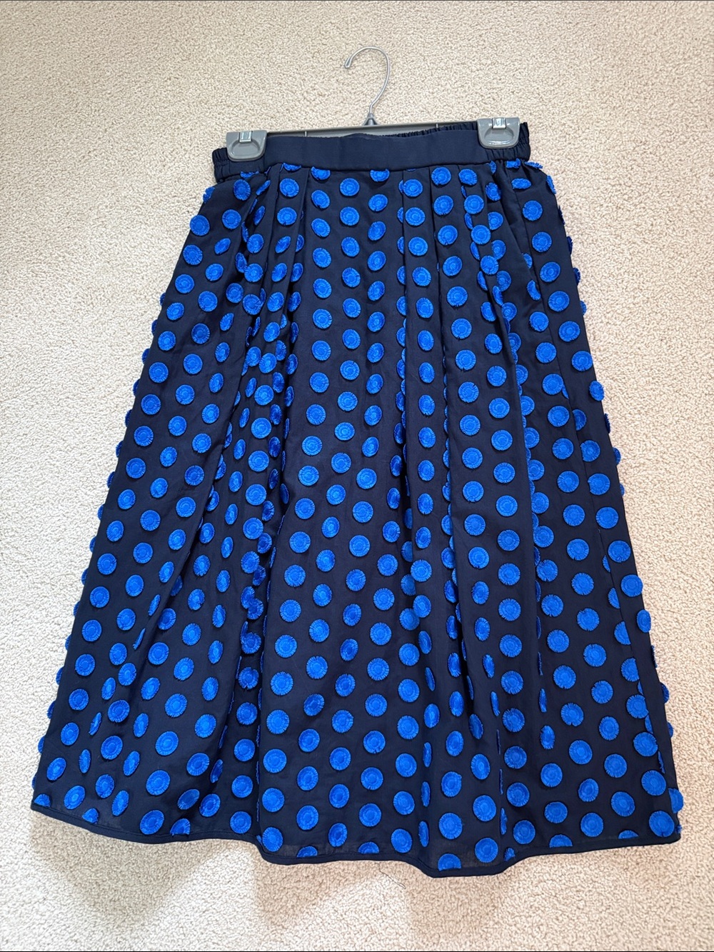 J. Crew Navy Midi Skirt with Royal Blue Polka Dots